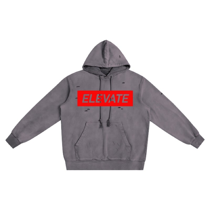 Image of Elevate Heavyweight Pure Cotton Hand-Frayed Washed Hoody- Gray