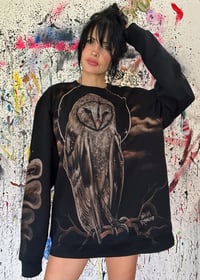 Image 2 of “OWL SPIRIT” BLEACH PAINTED PULLOVER SWEATER XL