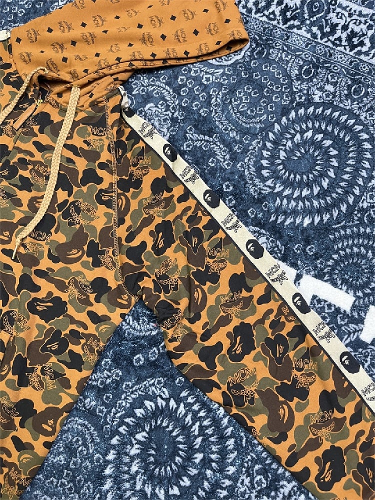 Image of BAPE x MCM Camo Zip Hoodie Brown