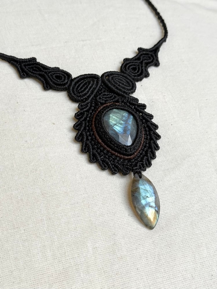 Image of Macrame necklace with labradorite stone