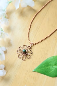 Image 2 of Copper + Green Agate Flower Necklace