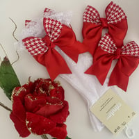 Image 3 of Red houndstooth socks and bows 