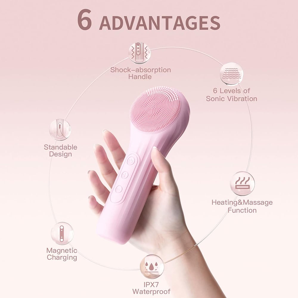Image of Sonic Waterproof Facial Cleansing Brush Rechargeable Scrubber Exfoliating Vibrating Deep Clean Face 