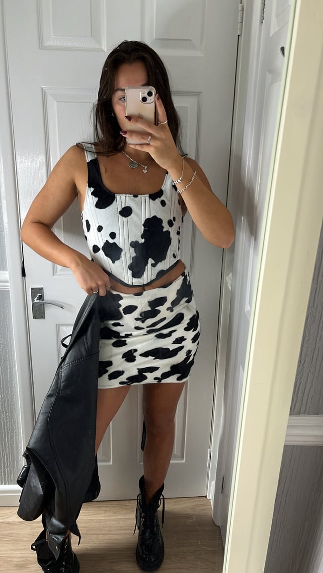 multiple animal prints* Velboa Halloween corset, skirt and scrunchie set