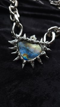 Image 2 of labradorite crystal heart with fox tooth