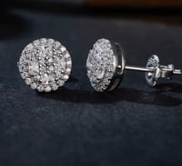 Image 3 of Luxury Round Baguette Cut Iced Out Moissanite Diamond 925 Sterling Silver Earrings