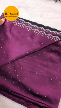 Image 2 of SS20242_Pure Satin Silk with Diamond Work Saree + Unstitched Blouse