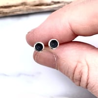 Image 1 of Handmade Black Hole Concave Sterling Silver Stud Earrings