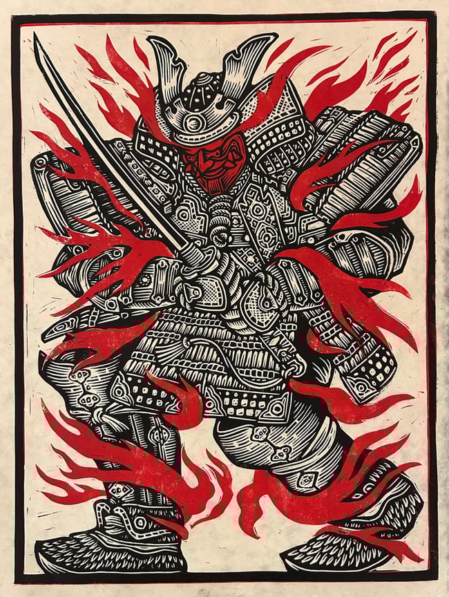 Samurai Ghost Block Print