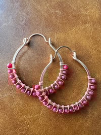Image 1 of Red Jade Swing Hoops (Copper)