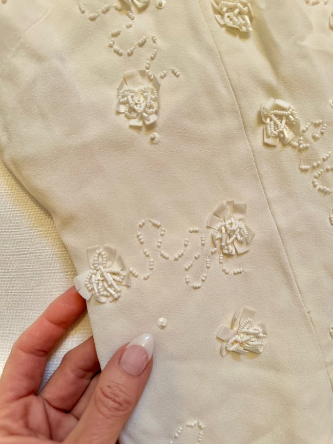 1960s hand beaded fine crepe wedding sheath dress 