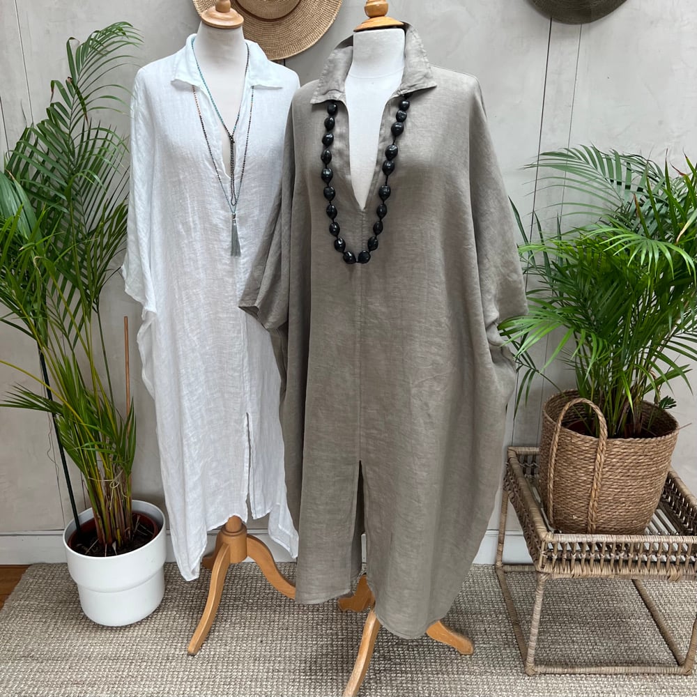 Image of Robe de Plage en lin Taupe