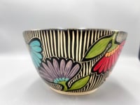 Image 1 of Ceramic Daisy Bowl with charcoal interior- Leslie Krist