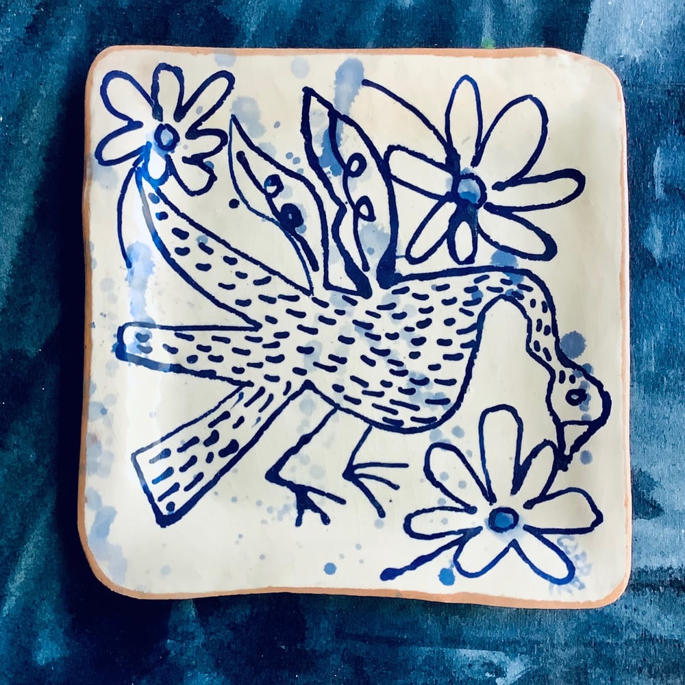 Image of Bird and Flowers Ceramic Platter