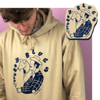 Image 1 of “COWBOY BLUES” HOODIE (SAND/NAVY)