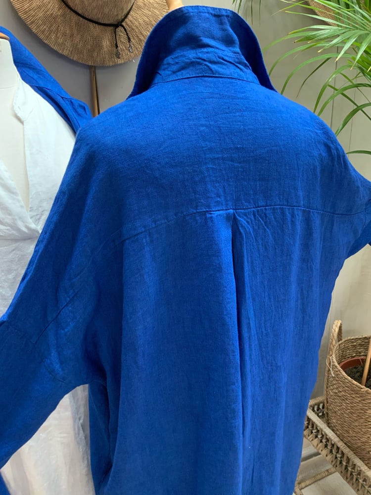 Image of Robe chemisier en lin HéRA Bleu Mykonos