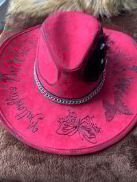 Image 2 of "Butterflies Don't Chase. They Attract" Hand-Burned Wide Brim Hat