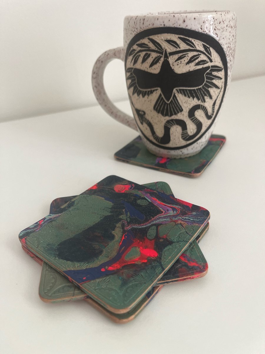Image of Blue/Green Marbled Coasters