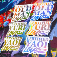 Image 1 of Gold/silver holographic foil sticker for certified yaoi, yuri, or old man lovers