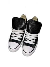 Image 1 of BLACK LEATHER SHIELD LOW TOP CHUCKS