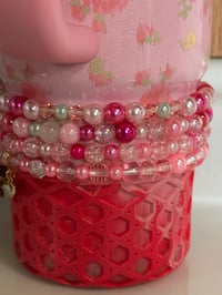 Image 4 of Ibiza Sunset Pink & Green Tumbler Bracelet Stack with Gold Charms