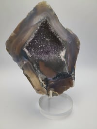 Image 3 of 418g Agate with Amethyst Geode Rough Edge Slice Natural Crystal 