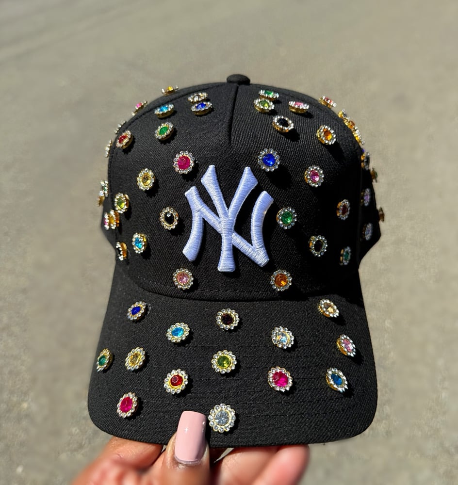 Image of NY “YANKEES” multi colored sapphire BLING SnapBack (7 days to ship)