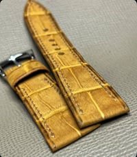 Image 3 of Honey nubuck Alligator watch strap with full hand-stitching