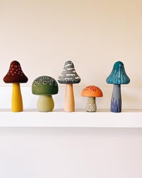 Image 4 of Hand Painted Wooden Mushroom Sculptures