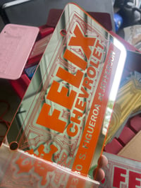 Image 2 of CHROME & ORANGE FELIX CHEVROLET LICENSE PLATE 