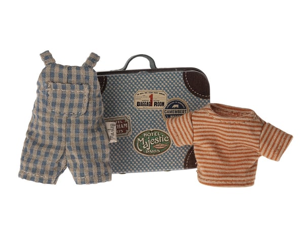 Image of Maileg Overalls and Shirt in Suitcase Big Brother (PRE-ORDER ETA Late April)