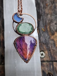 Image 2 of Electroformed labradorite, aquamarine and opalite moons necklace