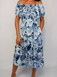 Image 1 of Tie Dye Leaf Button Bardot Midi Dress