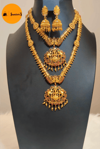 Image 1 of Arohi-Combo Temple Jewelry Necklace Set Featuring Goddess Laxmi