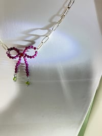 Image 3 of Paper Clip Bliss| garnet bow peridot drops 2-in-1 convertible bracelet Necklace