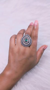 Image 2 of ADR4502_Silver Plating with Green and White Stone American Diamond Adjustable Ring