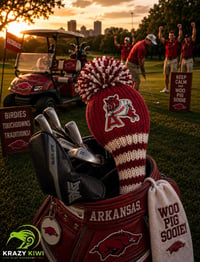 Image 1 of University of Arkansas custom Golf Club Cover Razorbacks  hand knit logo College football -c92822cb