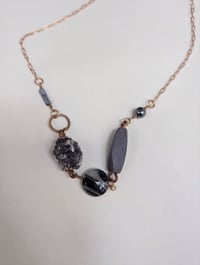 Image 1 of Snowflake Obsidian Semi Precious Stone & Handspun Bead Statement Necklace