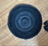 black t-shirt yarn crochet round rug, 2’ diameter