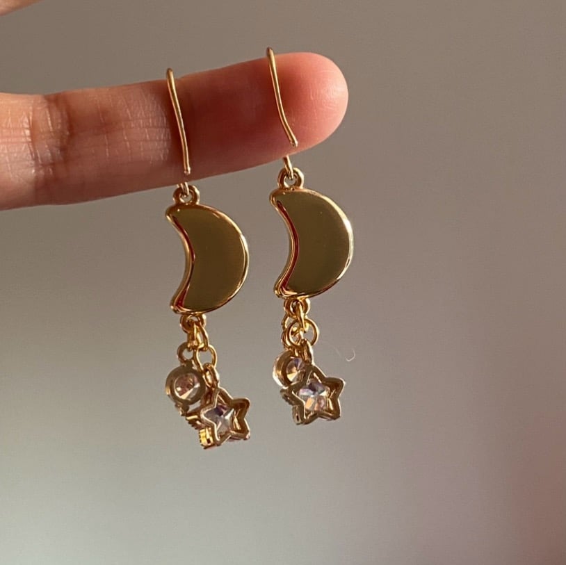 Image of Celestial Green Sky hook earrings ✨✨🌙✨