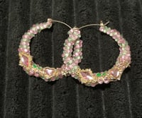 Pink and green junk earrings 