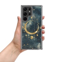 Image 2 of Blue and Gold Celestial Moons Design Clear Case for Samsung®