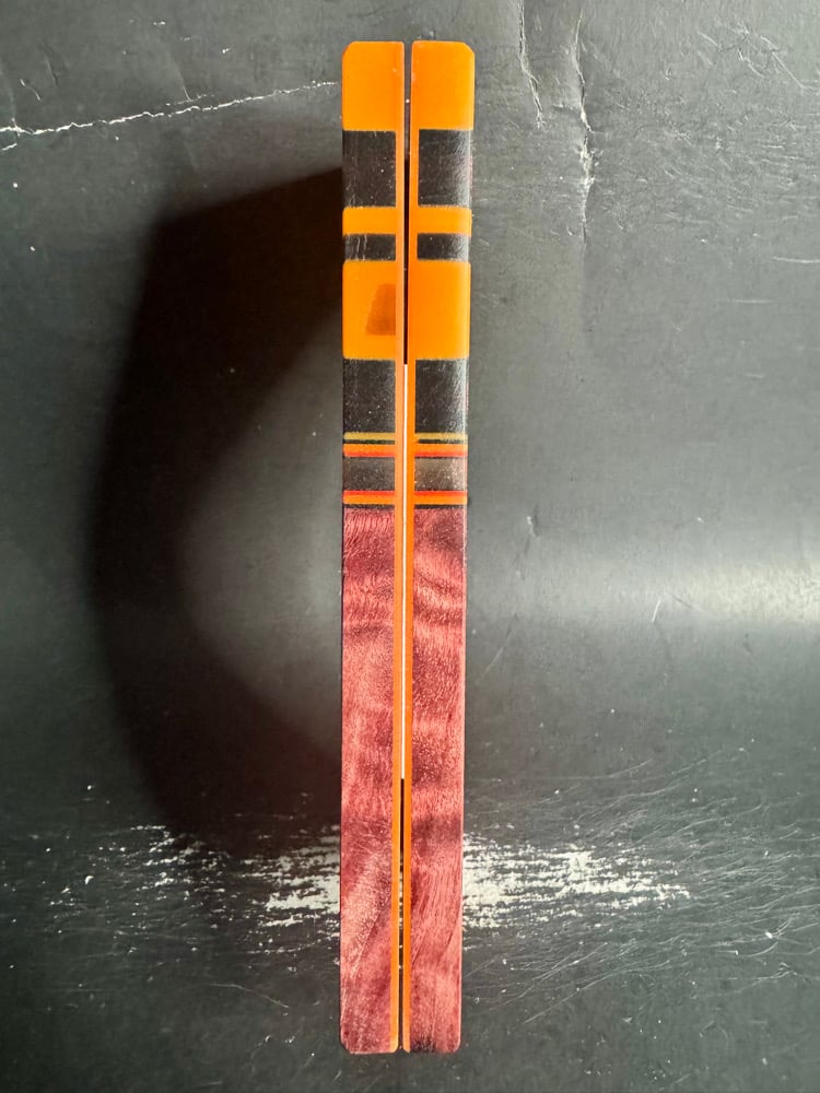 Image of @Kaoticartworks Resin & Red Curly Cottonwood Segmented Knife Scales