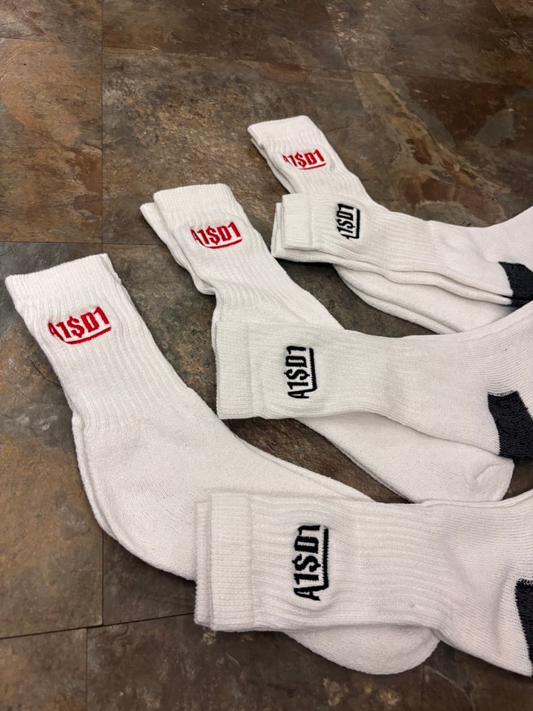 Image of A1SD1 Socks White & Red