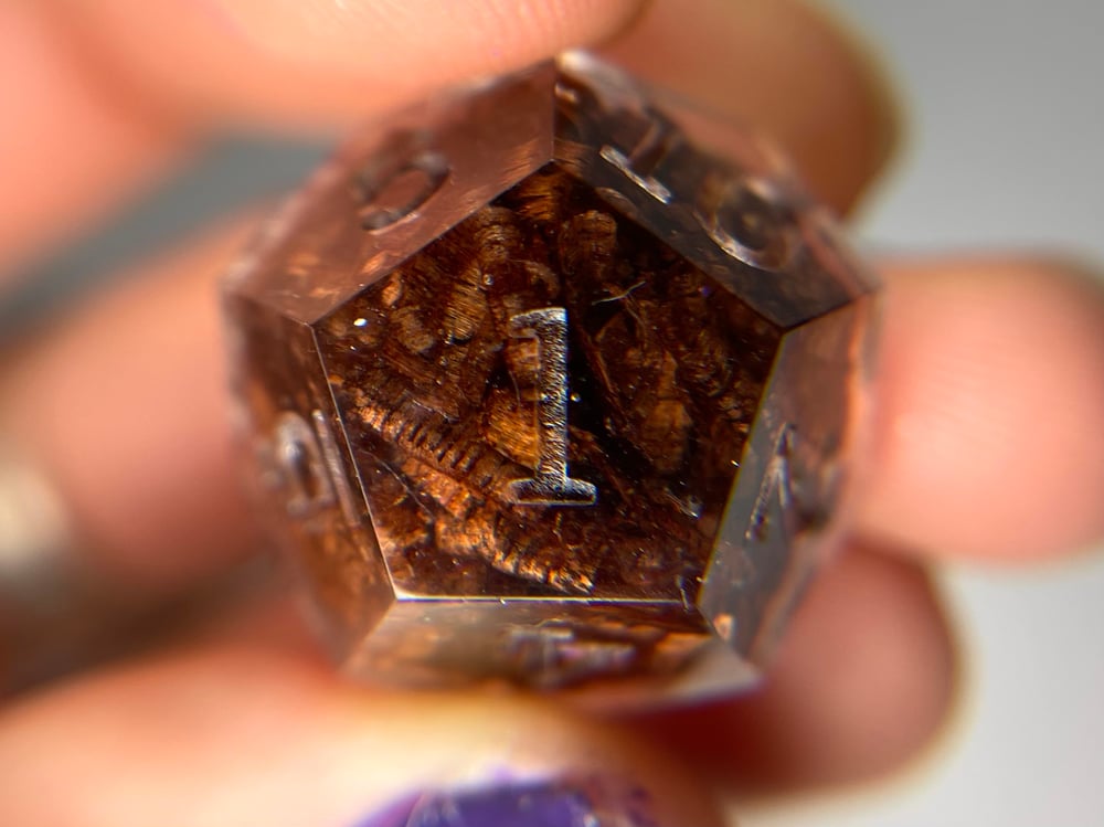 Image of Walnut wood shavings (MADE to order) 7-piece dice set for TTRPG