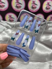 Image 2 of Press-On Nails Blue Butterflies 