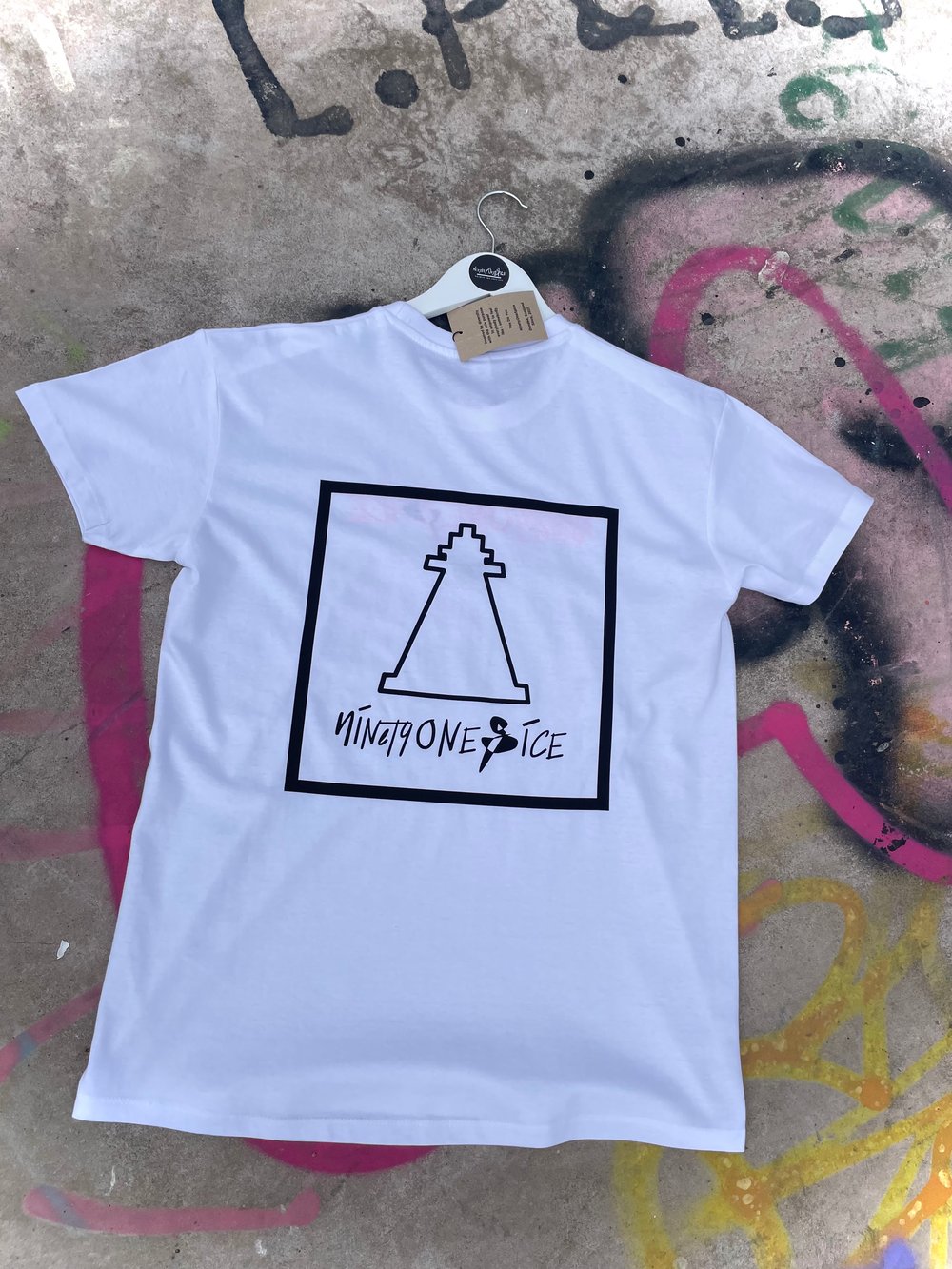 Image of White/Neon Pink Script Tee