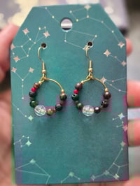 Gold hoops with lava & tiger eye stones