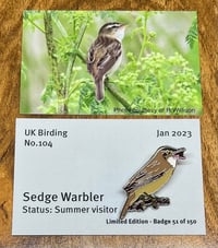 Image 1 of Sedge Warbler - No.104 - UK Birding Pins - Enamel Pin Badge