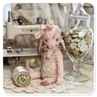 Image 1 of Handmade artist elephant in pink and vintage french lace